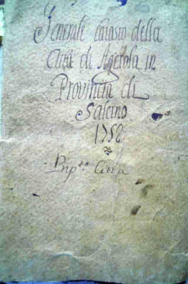 Il frontespizio del volume manoscritto contenente il catasto onciario